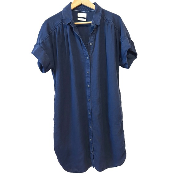 J. Crew Factory Dresses & Skirts - J. Crew Shirt Dress Sz M Navy Blue 100% Linen Relaxed Beach Resort Vacay Preppy
